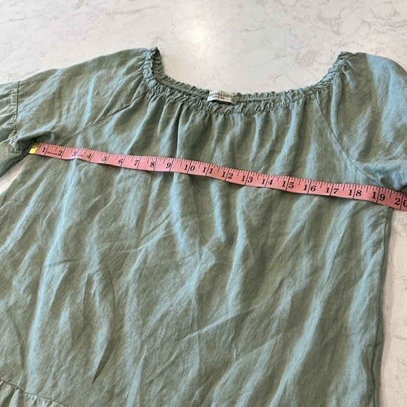 Terzo Millennio 100% Linen Made In Italy Sage Flutter Sleeve Hem Blouse Small - Picture 7 of 11